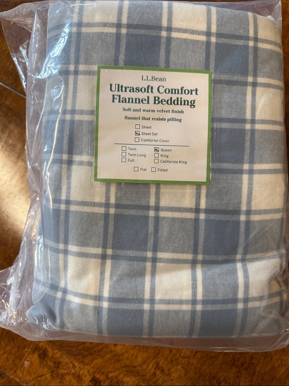 L.L. Bean Ultrasoft Comfort Queen Flannel Bedding - Bayblue/Bone